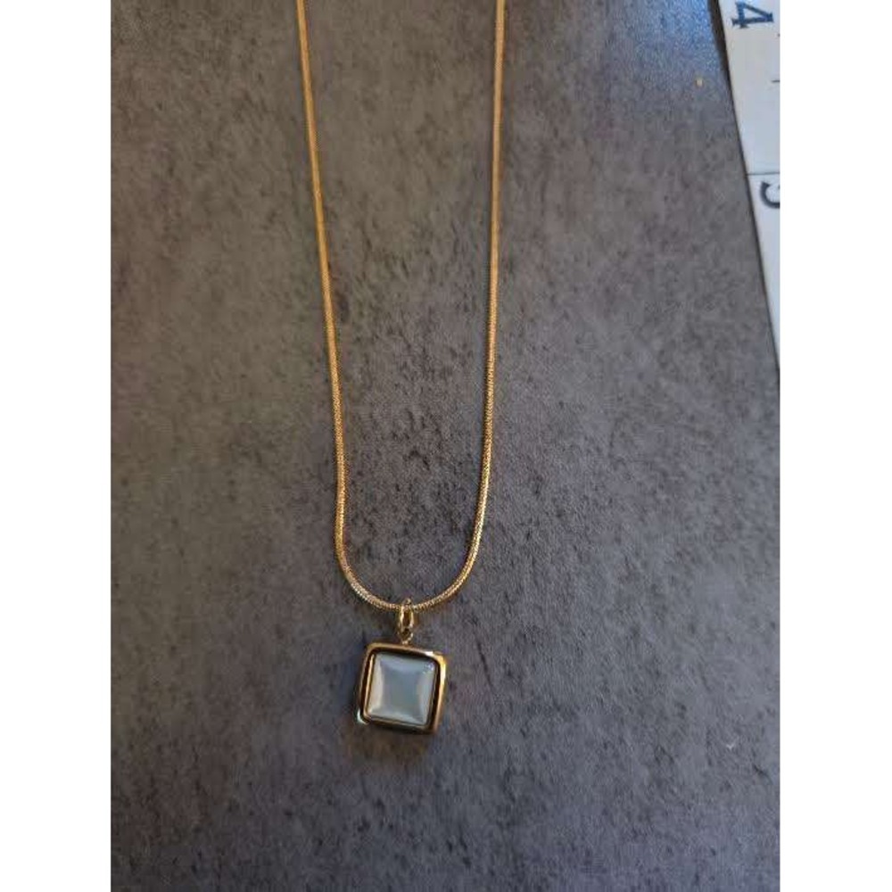 Emburban Gold Stainless Steel Square Mother of Pearl Pendant Necklace